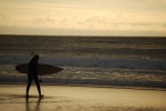 2009, Octubre, Ferrol, Praia de Doniños, Mar, Arena, Dorado, Amarillo, Playa, Surfista, Negro