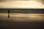 2009, Octubre, Ferrol, Praia de Doniños, Mar, Arena, Dorado, Amarillo, Playa, Surfista, Negro