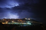 2010-01-06, A Coruña, Tormenta, Rayo, Noche, Negro, Blanco, Azul, Verde, Mar, Monte de San Pedro